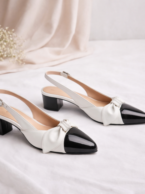 Carniva Knot Sling Back-Black/White